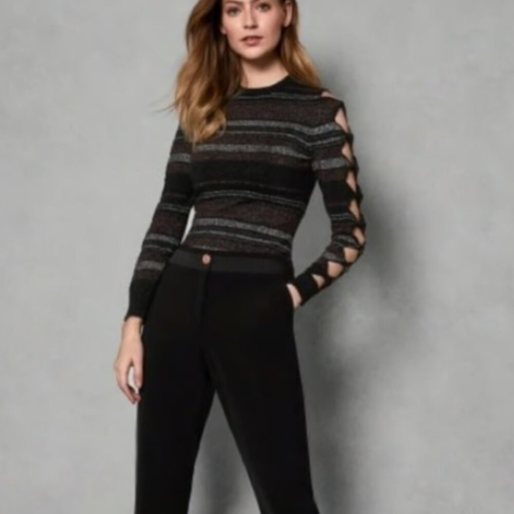 Ted Baker Integral Jelinaa Metallic Striped Bow Sleeve Jumper Sweater size 10